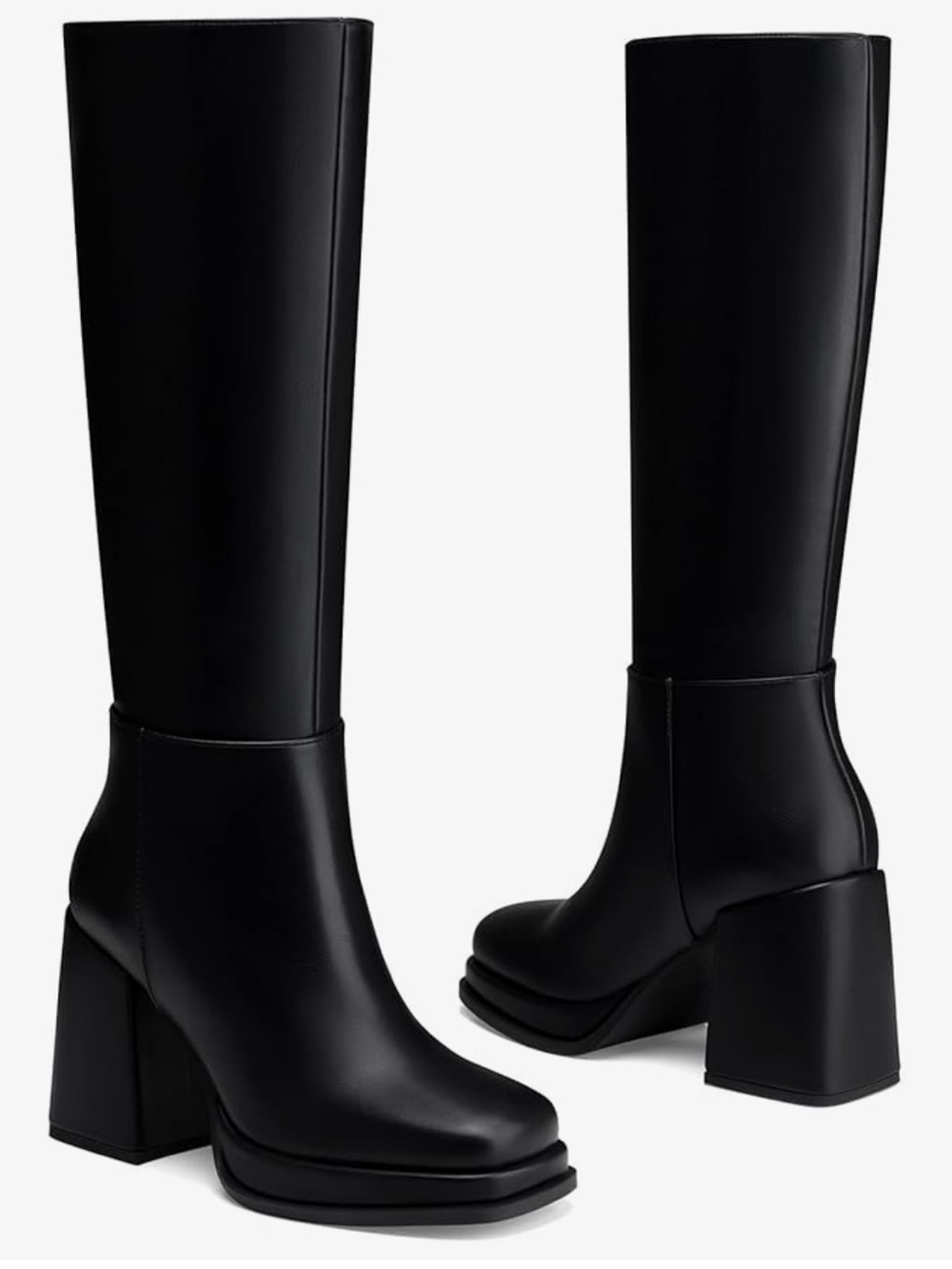 Women's Black Knee-High Block Heel Boots - Picture 6 of 6